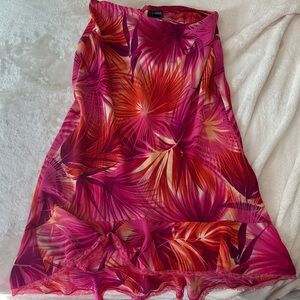Tropical Pink and Orange Midi Skirt